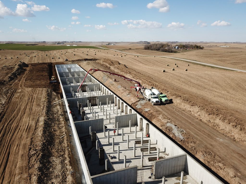 overhead shot of cattle confinement facility