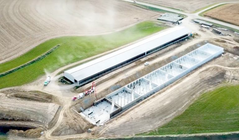 overhead shot of cattle containment barn